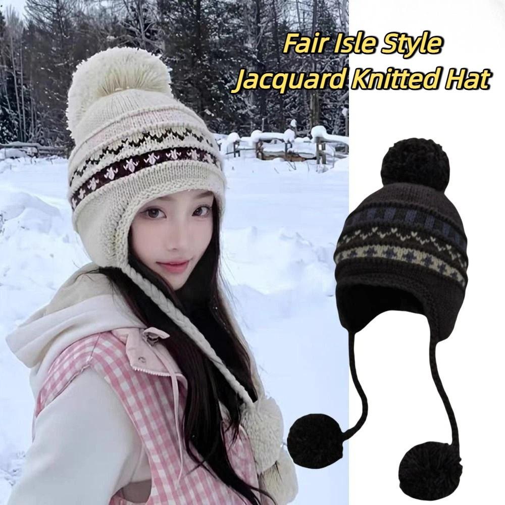 Printed Fair Isle Style Beanies Warm Ear Protection Hat Fashion Lei Feng Hat Girls