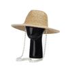 Spring and Summer New Pearl Chain Decorative Straw Grass Jazz Hat Women's Fashion Outdoor Beach Sunshade Sun Protection Straw Hat
