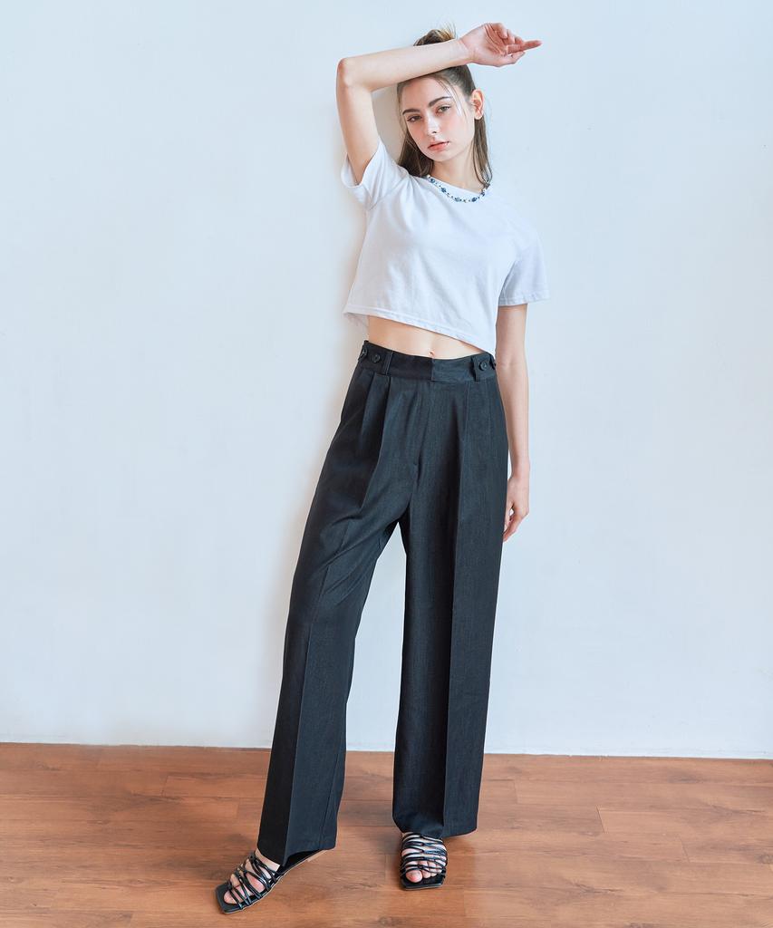 THEFRHT Two-Tuck Denim Wide Pants (Black)
