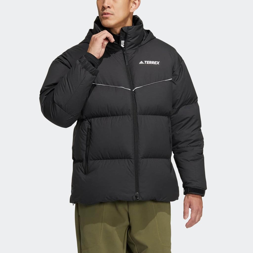 Adidas Printed Logo Zip-Up Hooded Down Jacket Unisex Outerwear Black HN2009