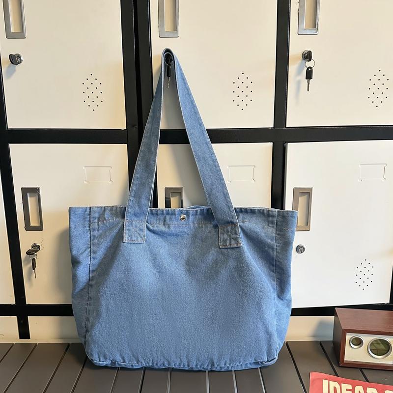 Large Capacity Denim Bag Female Letter Tote Bag Student Shoulder Bag