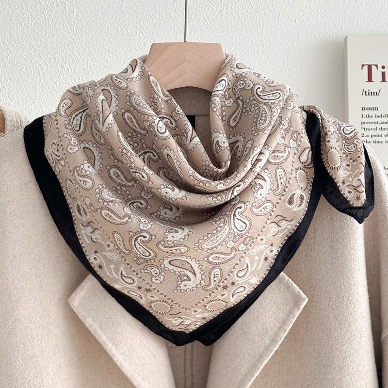 Chessboard Plaid 71CM Cotton and Linen Silk Scarf Small Square Scarf Women's Spring and Autumn Summer Thin Scarf Scarf Linen Headscarf Belt
