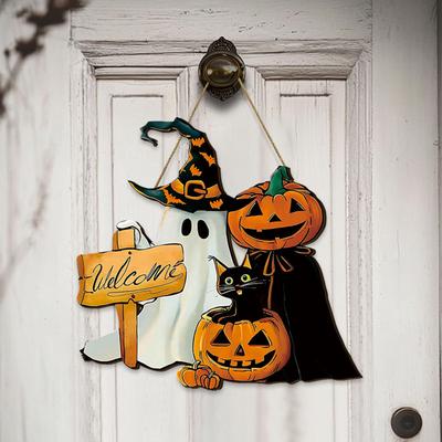 Halloween Geist Holzschild Für Gruselige Heimdekoration Gefertigt Aus Langlebigem Pappelholz