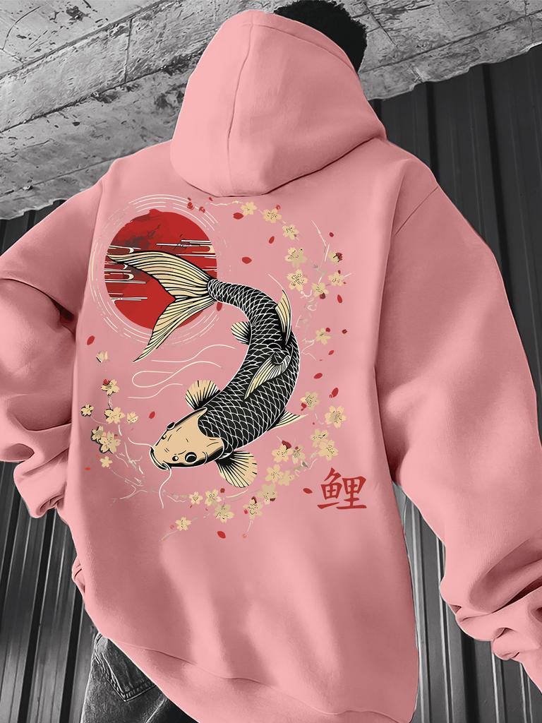 Felpa Sportiva Hip Hop alla Moda per Bambini, artwork di carpa orientale, silhouette rilassata per l'uso quotidiano di ragazzi e ragazze.