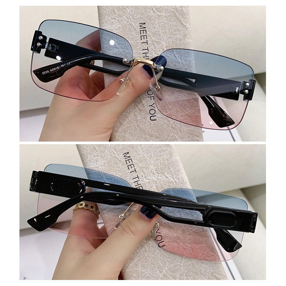 Korean Style Rimless Sunglasses Ins Style UV Protection Frameless Shades Gradient Lenses Rectangular Sun Glasses for Women & Men