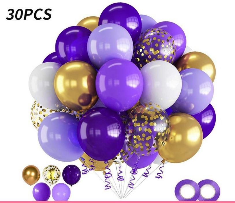 30pcs 10 Inch Multi-color Latex Balloons Set for Birthday Wedding Engagement Anniversary Bachelorette Bridal Shower Decoration