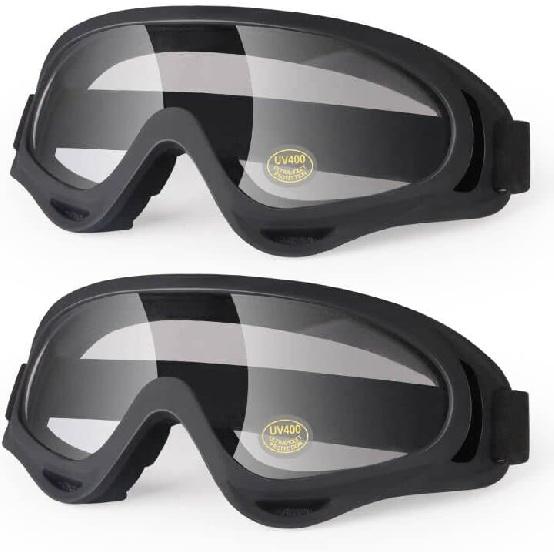 Motorcycle Goggles 2 Pack, Dirt Bike ATV Goggles Motocross Riding Racing Eyewear Off-Road MX Bike & Ski Goggles UV400 Anti-Fog Impact-Resistant