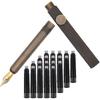 Brass Stripes Fountain Pen (85mm) Short Paragraph Pocket Mini Travel Pen with 20 Pcs Black Ink Cartridges