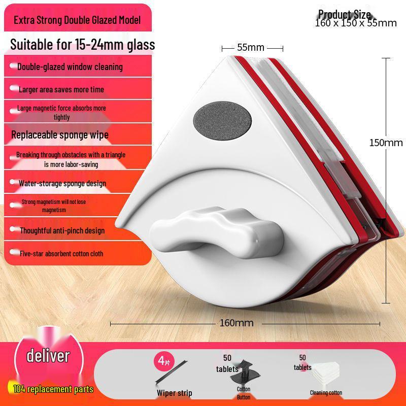 Double-Sided Magnetic Glass Cleaner & Squeegee
