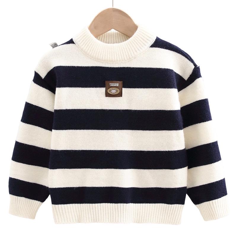 2025 Fashionable Boys' Striped Sweater: Handsome Toddler Spring/Autumn Knitwear