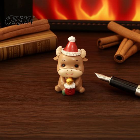 Holiday Gift for Animal Lovers Resin Cow/Elephant Figurines with Santa Hats, Christmas Ornaments, Ornaments Cute Desktop Decoration Home Party