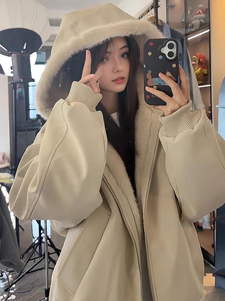 Unisex American Style Hooded Mountain Eagle Jacket: Winter Cotton Coat with Fur Collar and Velvet Lining