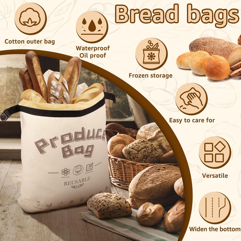 Large Linen Bread Bags Reusable Drawstring Homemade Artisan Bread Food Storage Bag Kitchen Organizer Containers