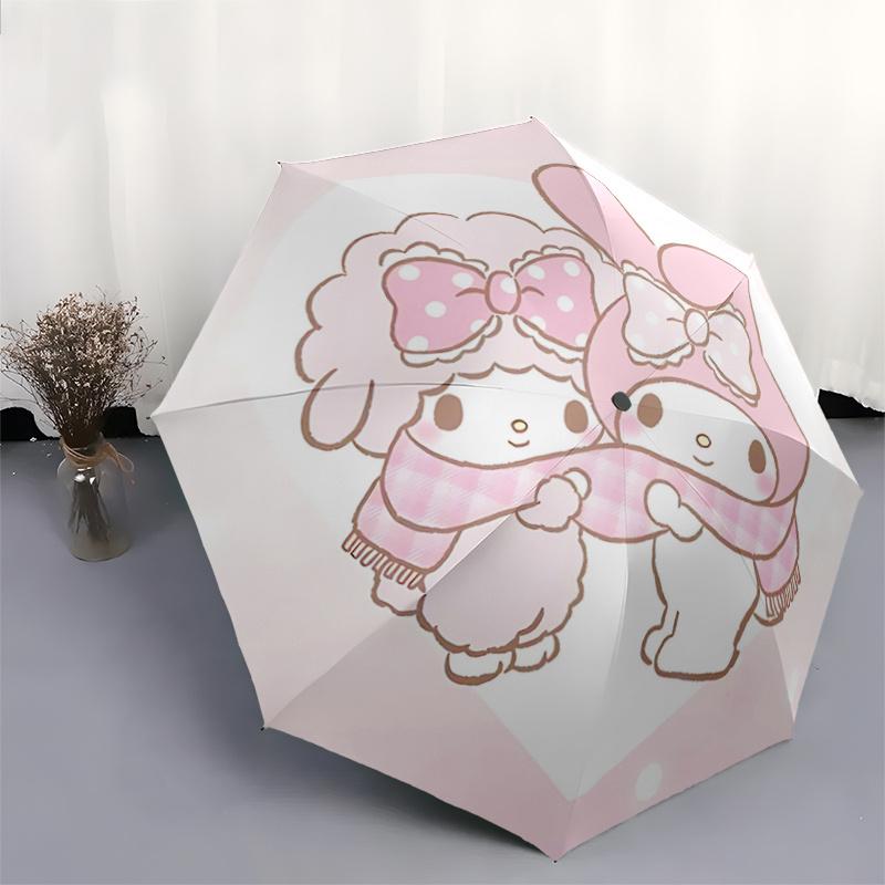 1pc My Melody & My Friend Chococat Heart-Shaped Auto Open Close Umbrella with Polka Dot Bowknot Design - Portable Folding Outdoor for Fans, Travelers,