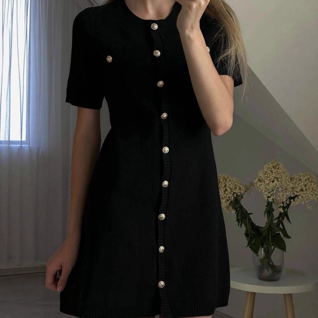 2025 Autumn Women's European & American Loose Knit Cardigan Dress with Buttons