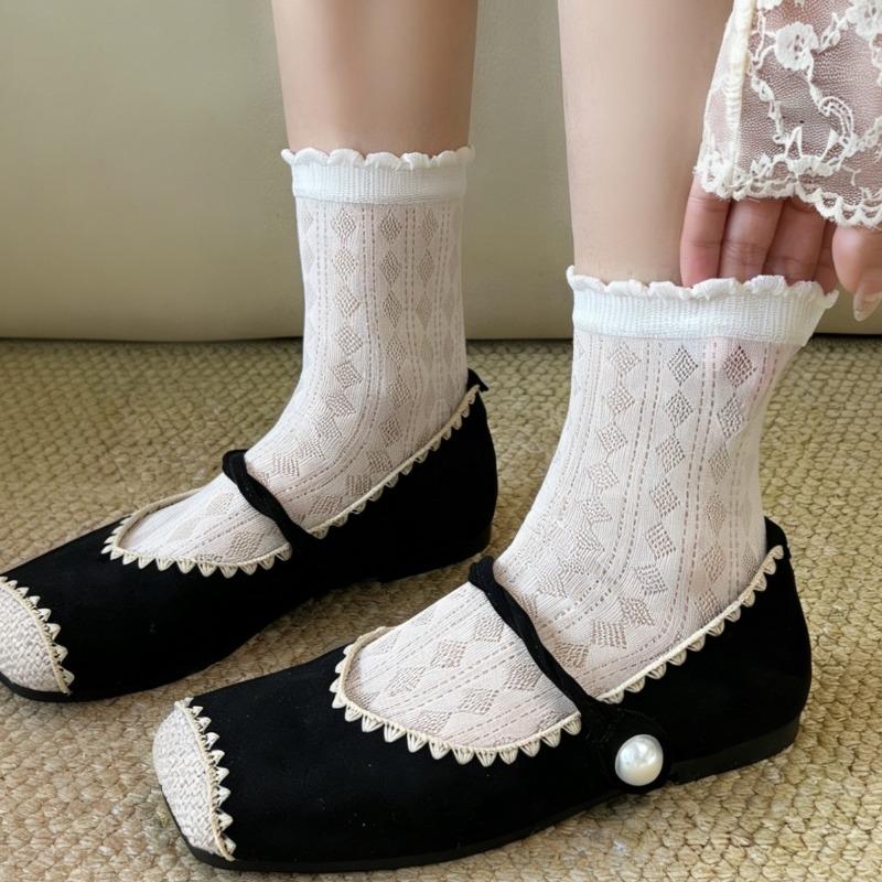 Summer Lightweight Children's Cool-feeling Mulberry Silk Pile Socks with Diamond Patterns, Heart-shaped Inner Tube Socks