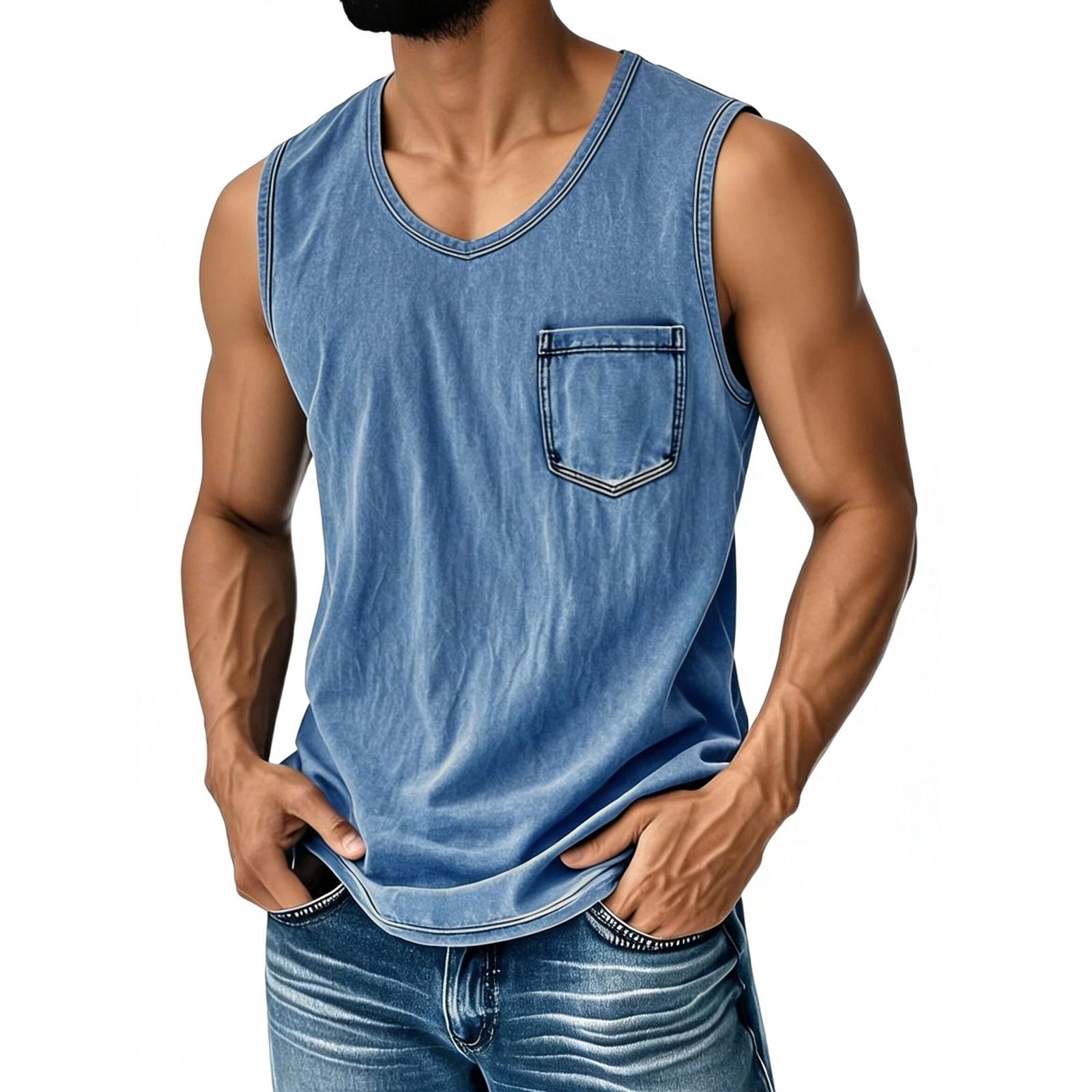 

Чоловіча кольорова спортивна жилетка, повсякденна вільна майка без рукавів S синій