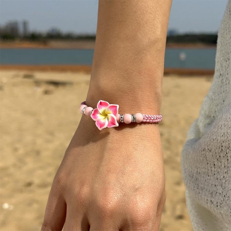 Hawaiian Style Flower Bracelet Handmade Beach Jewelry Adjustable Braided Rope Wristchain Stylish Bohemian Wrist Jewelry