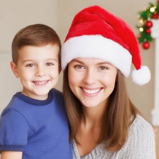 Yousheng Christmas Santa Hat Kids Adult Santa Claus Plush Hat Women Men Unisex Red Velvet Fluffy Xmas Hat Holiday Party Costume Supplies