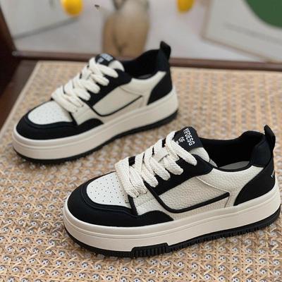 Leather Board Shoes Women's Ins Tide Spring New Versatile Platform Casual Sports Shoes Panda White Shoes