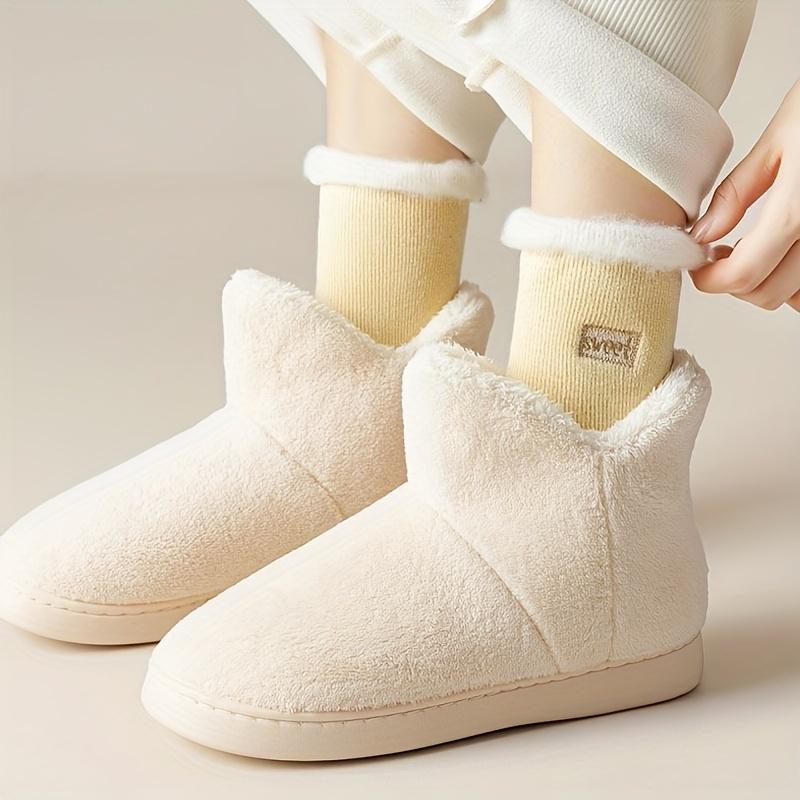 Damsockor i korallfleece, enfärgade, extra tjockt varmt stickat tyg, vinter casual snösockor, damlångsockor, plyschsockor