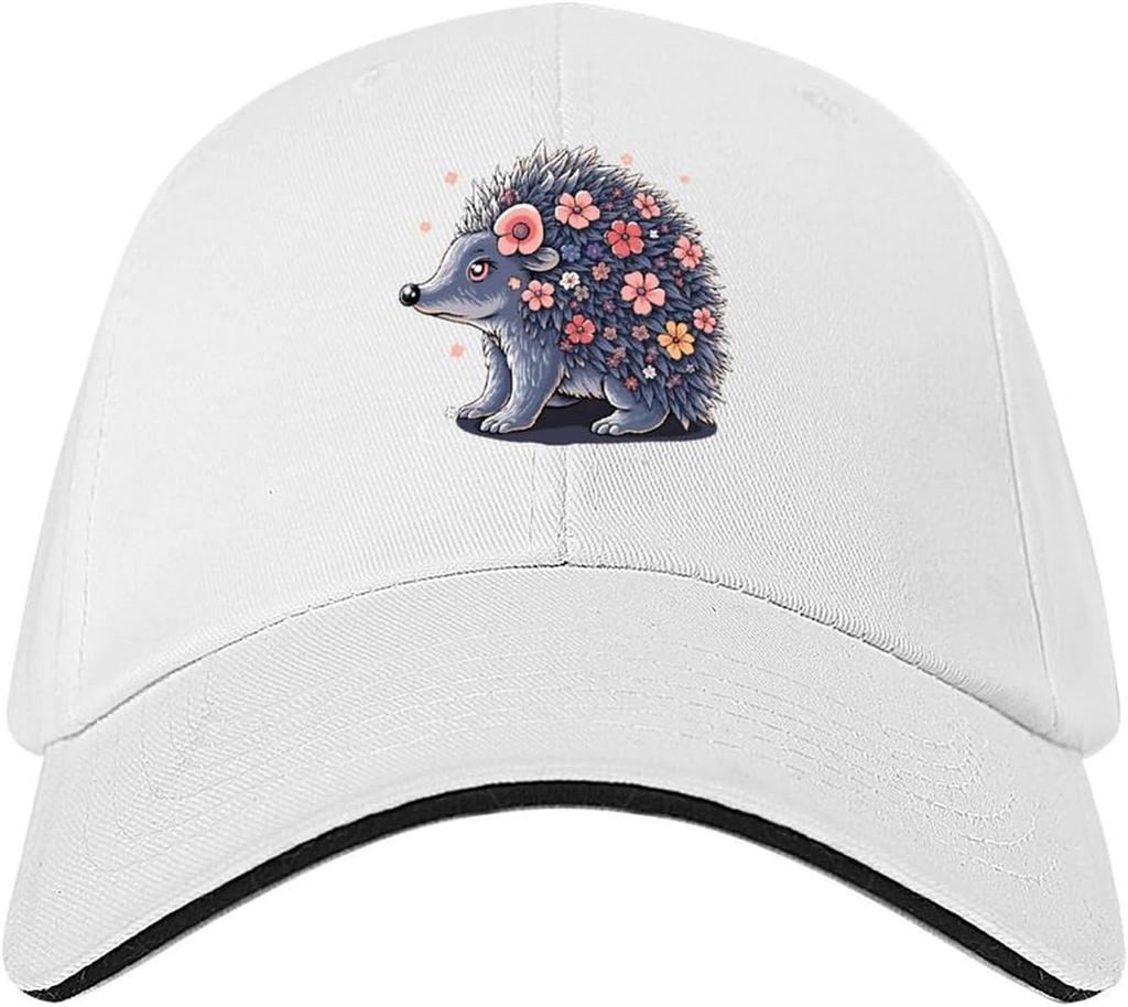 Flower Hedgehog Graphic Baseball Cap Polyester Unisex Adult Adjustable Outdoor Sports Hat