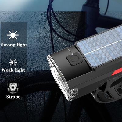 Bicycle Solar Charging Front Light Wide-Angle MTB Road Bike 3 LED Headlight Flashlight Easy To Install Cycling Accessoreis New