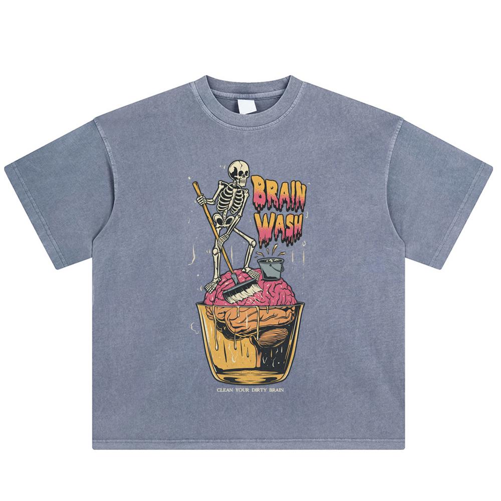 Halloween Funny Graphic T-Shirt Cotton Washed Tshirt Unisex Tops Tees Summer Short Sleeves T Shirt