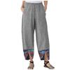 Women Cotton Linen Print Irregular Elastic Waist Casual Loose Wide Leg Pants