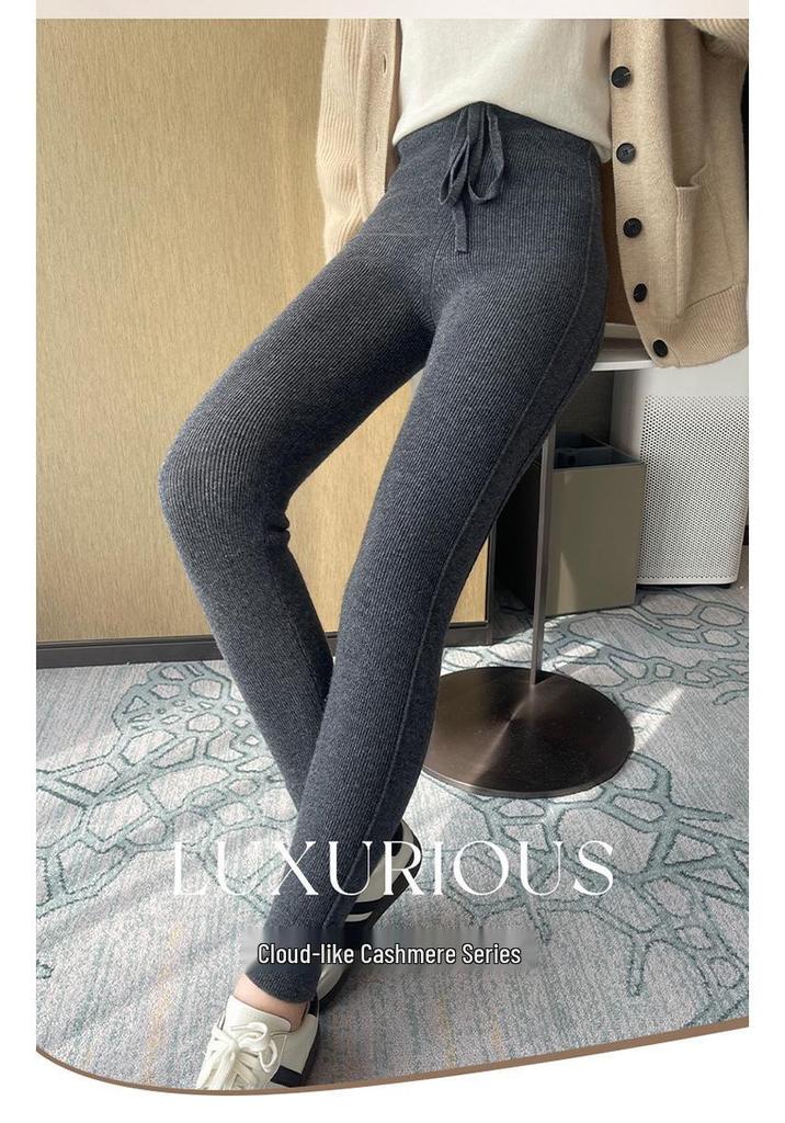 Damen Cashmere High-Waist Gestreifte Schlankmachende Hose: Bauchkontrolle, Po-Lifting, Warm, für Herbst/Winter, Innen- oder Außenbekleidung.