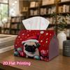 1pc, 2D Flat Printing, Tissue Box Christmas Bulldog Pattern with Additions Printed Tissue Box, Suitable for Bathrooms, Living Rooms, Bedrooms, Dressin