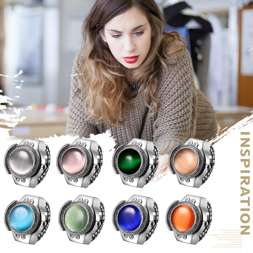 JEWELRYWE Women's Ring Watch Opal Free Size Cute Antique Ringwatch Analog Waterproof Quartz Alloy Stainless Steel Silver