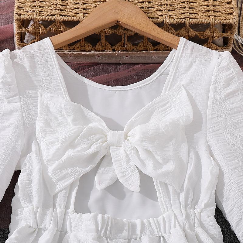 Jenteklær 2025 Høst Ny Fe Langermet Chic Sløyfe Midilengde Kjole