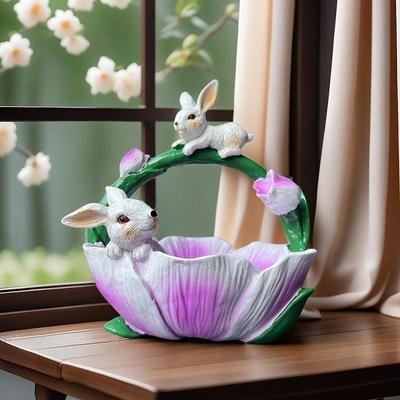 Coș Figurină Iepuraș Sculptură Rășină Bol Bomboane Figurine Iepurași pentru Decor Acasă