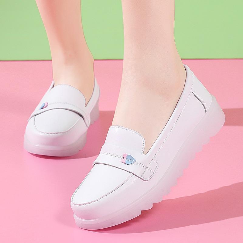 

Nurse Shoes for Women Middle Heel Round Toe Thick Sole Hollowed-out Anti-slip Wear-resistant 34 білий