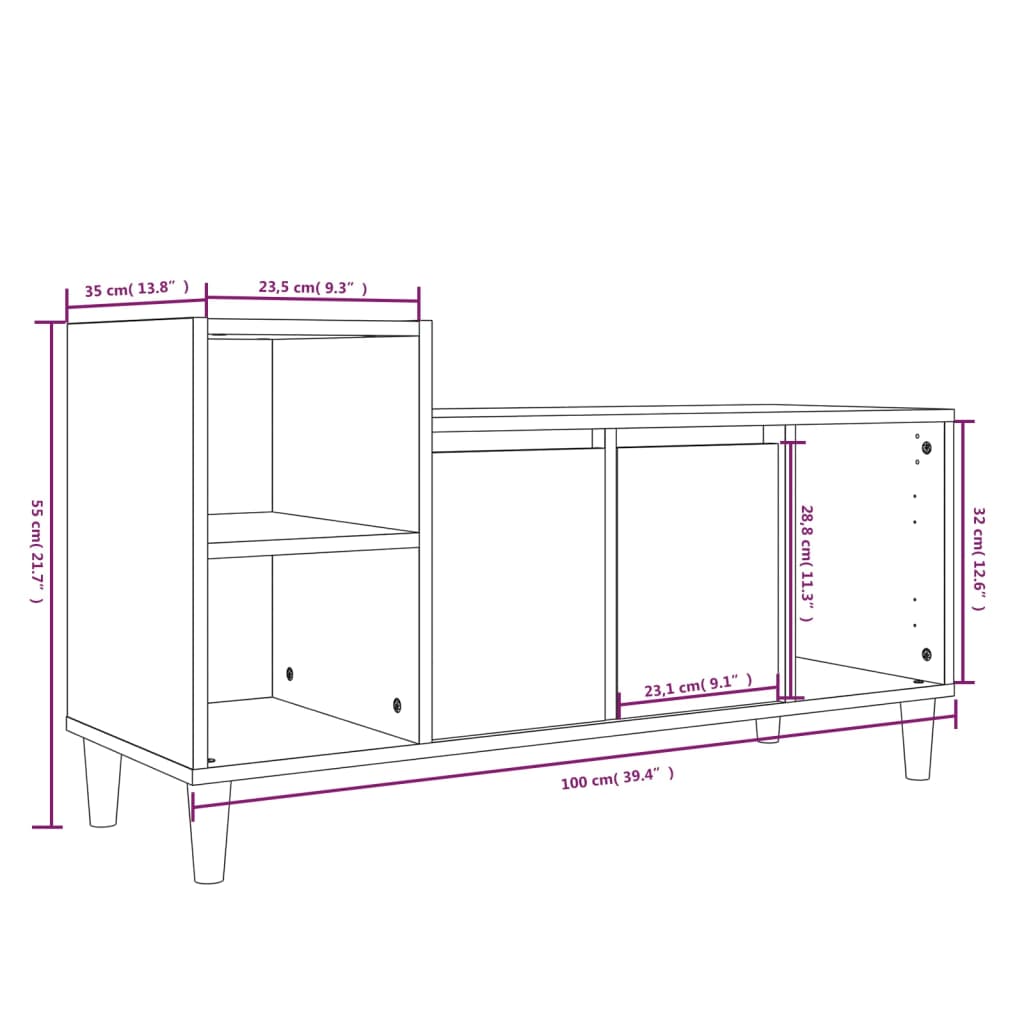 TV Cabinet in Sonoma Oak Finish 100 x 35 x 55 cm Engineered Wood