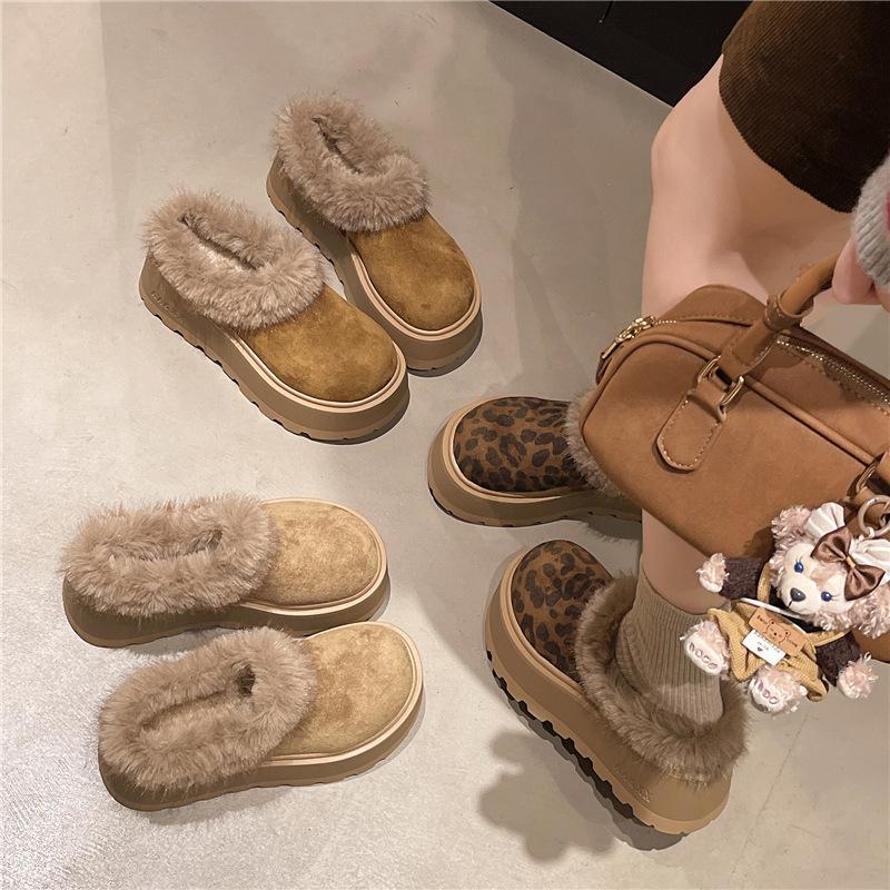 Dámské měkké elastické silné podrážky chlupaté ústa zvyšující zimní kožešinové teplé polstrované sněhule protiskluzové nošení ležérní sportovní bavlněné boty