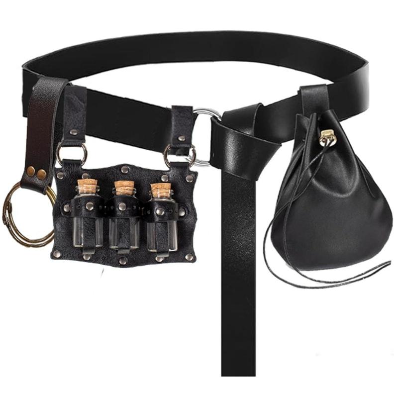 Renaissances Vikinges Costume Accessories,Medieval Pirate Pu Belt Cork Bottles Halloween Renaissances Cosplay Costume
