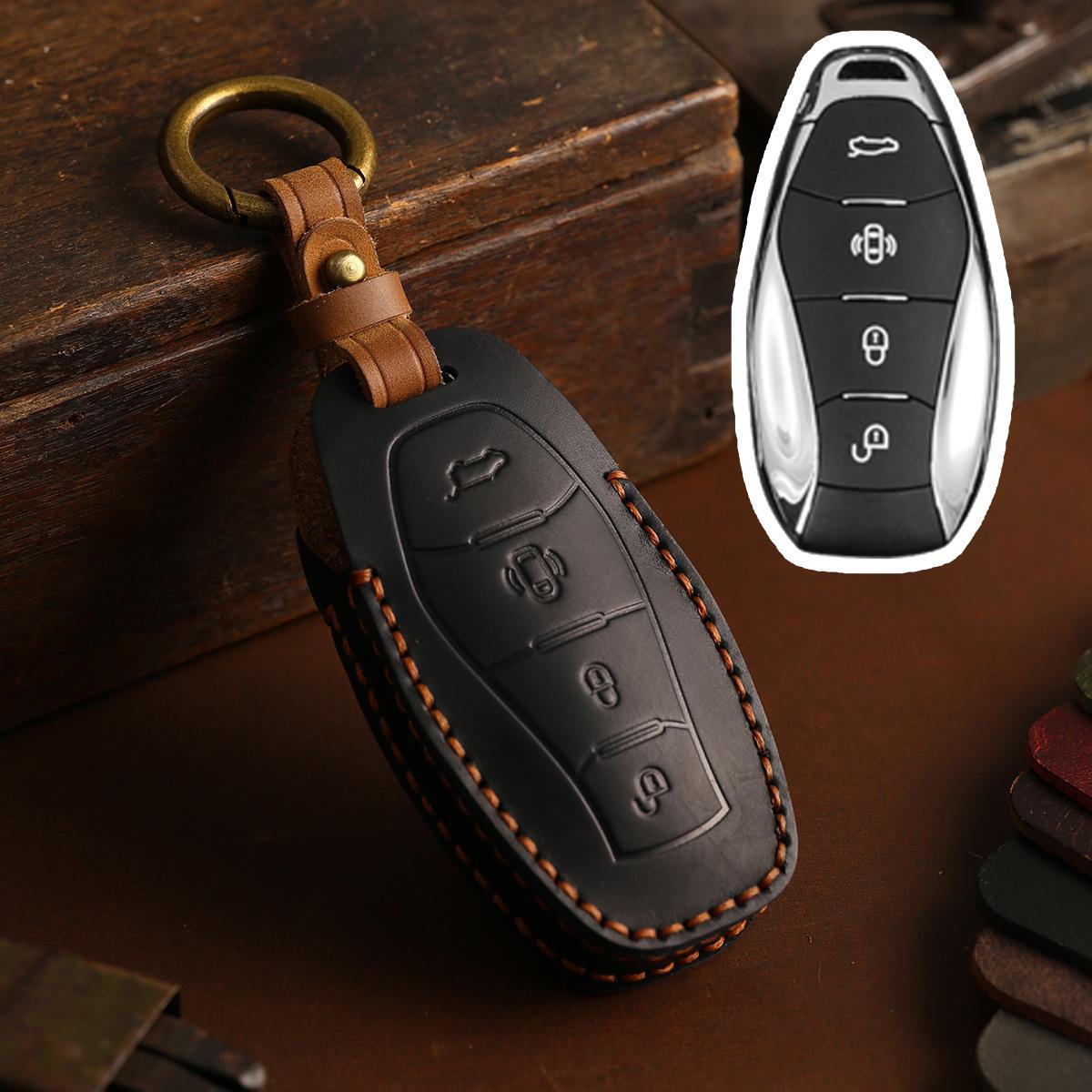 

Кожаный чехол для ключа Hongqi H5 2023 года — корпус пульта дистанционного управления с пряжкой чёрный