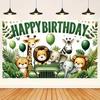 Cartoon Jungle Zoo Children's Birthday Party Decoration Photography Background Cloth Banner