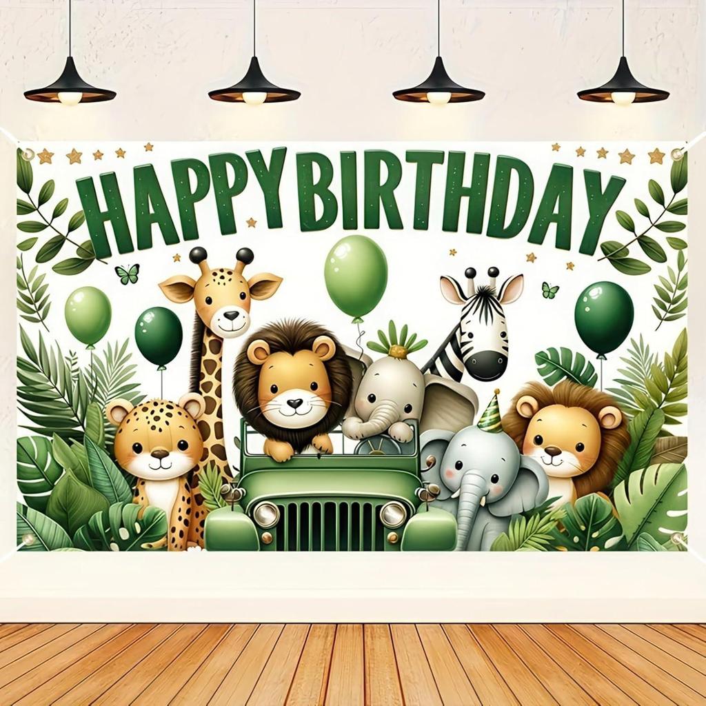Cartoon Jungle Zoo Children's Birthday Party Decoration Photography Background Cloth Banner