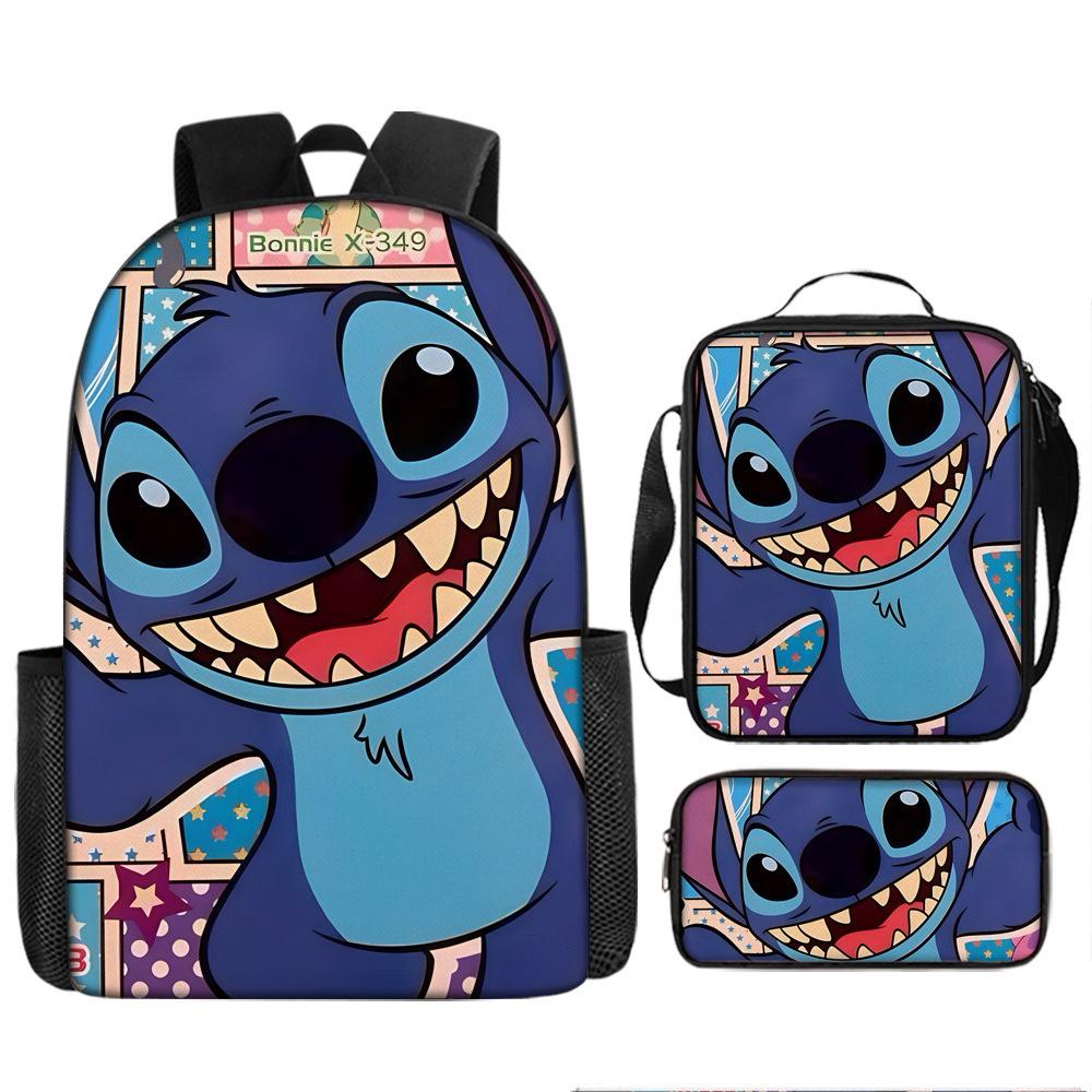 Stitch Kids Backpack Set 3-Piece Student School Bag Lunch Box Pencil Case Digital Print Gift Set for Children