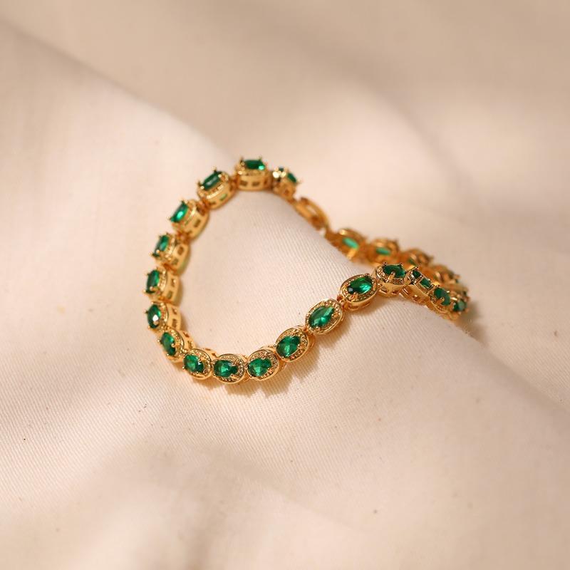 Gold Plated Emerald Green Oval CZ Tennis Bracelet