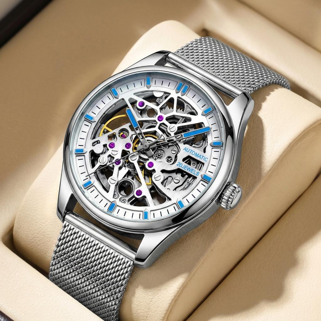 New Men's Hollowed Out High-End Fully Automatic Trend Steel Mechanical Watch