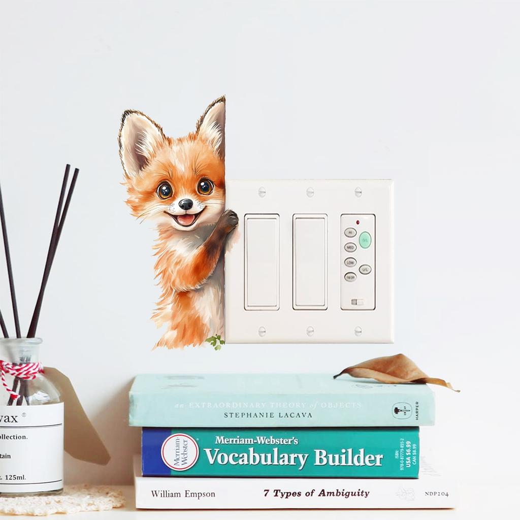 Cute Cartoon Fox Switch Sticker Self-Adhesive Removable for Living Room Bedroom Socket Home Decor Wall Art