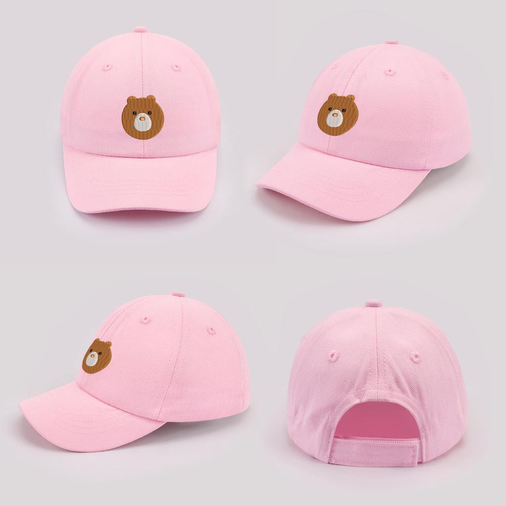 Cartoon Round Face Bear Baby Baseball Cap Cute Solid Color Toddler Sun Hat with Ears Summer Adjustable Kids Boy Girl Peaked Cap