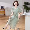 Mom's Summer Chiffon Dress: Stylish Short-Sleeve Belted Skirt for Middle-Aged & Elderly Women