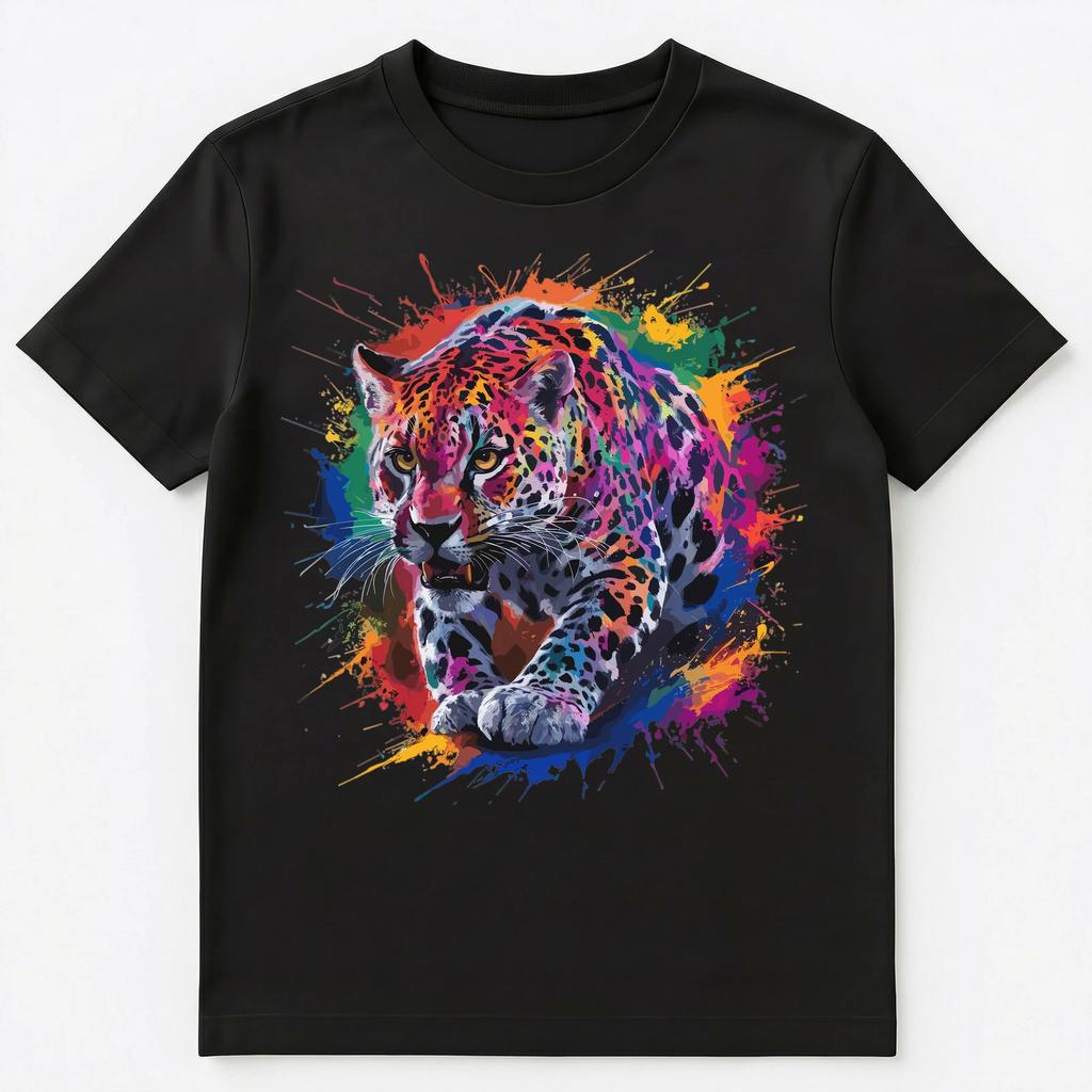 Colorful Paint Splash Leopard Art Graphic Unisex T-Shirt
