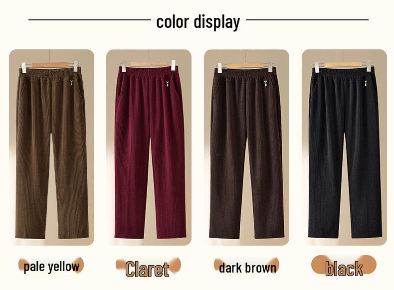Mom's High-Waisted Striped Corduroy Pants - Spring & Autumn Casual for Middle-aged & Elderly
