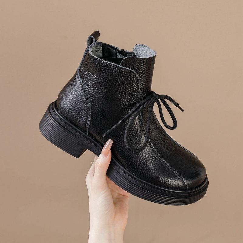 2026 Autumn Early Winter Genuine Leather Shoes Women Ankle Boots Soft Fashion Brand Ladies Party Shoes Plus Size 41 Beige Black